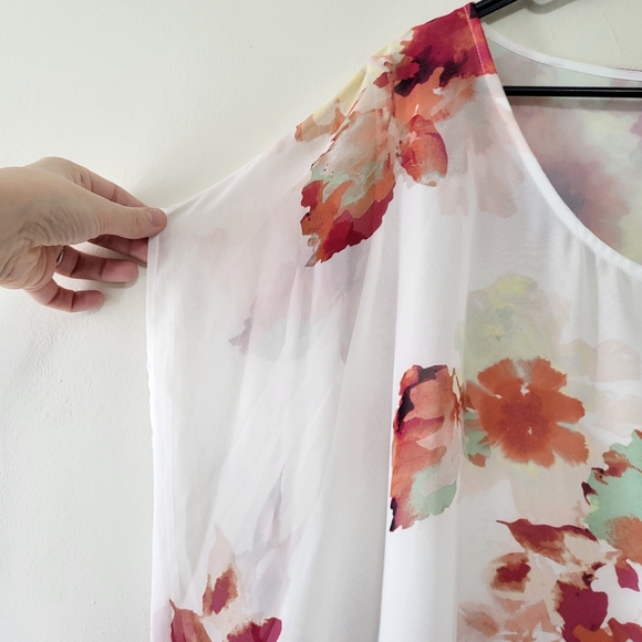 Calvin Klein 3X plus size floral sheer tunic top bohemian office lagenlook - Picture 5 of 9
